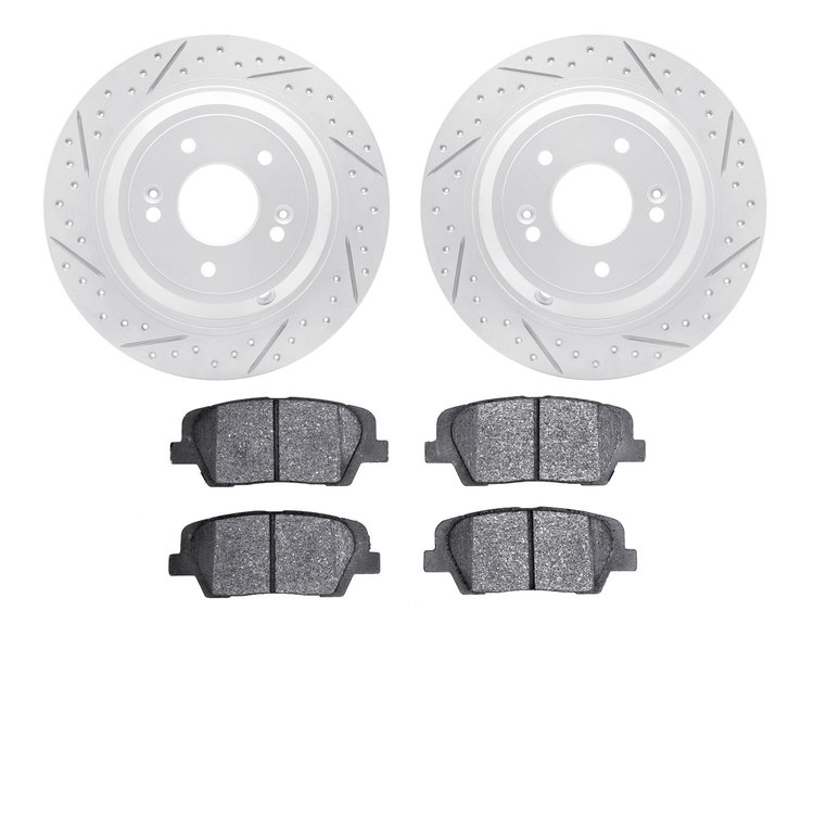2502-03060 Geoperformance Drilled/Slotted Rotors w/5000 Advanced Brake Pads Kit, 2009-2009 Kia/Hyundai/Genesis, Position: Rear