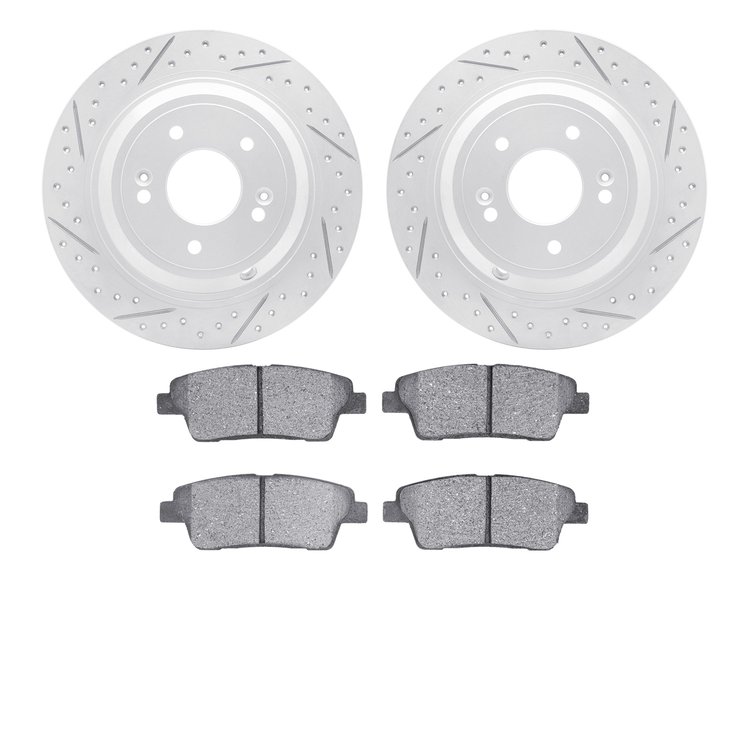 2502-03061 Geoperformance Drilled/Slotted Rotors w/5000 Advanced Brake Pads Kit, 2018-2020 Kia/Hyundai/Genesis, Position: Rear