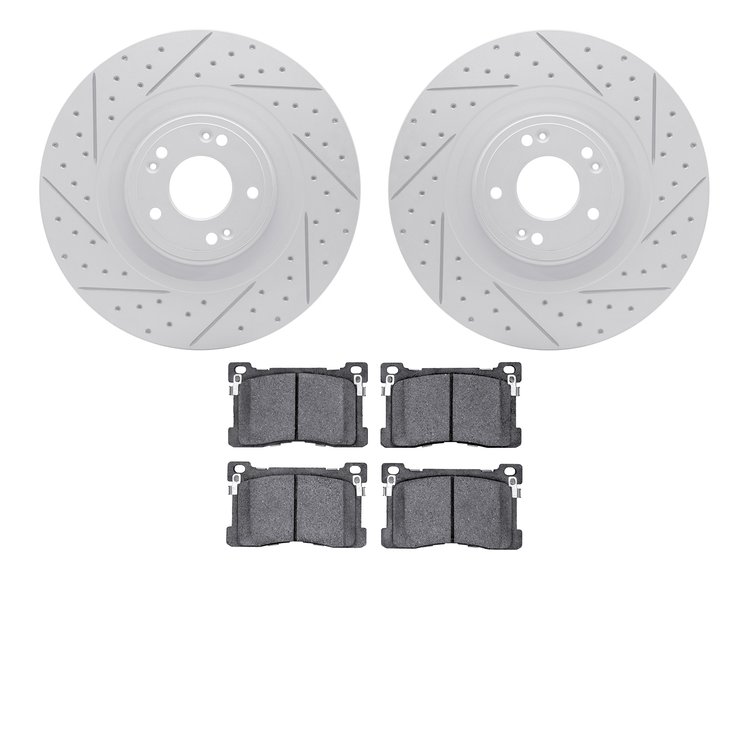 2502-03062 Geoperformance Drilled/Slotted Rotors w/5000 Advanced Brake Pads Kit, 2012-2017 Kia/Hyundai/Genesis, Position: Front
