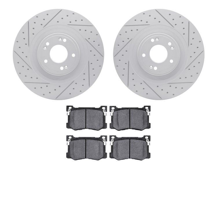 2502-03063 Geoperformance Drilled/Slotted Rotors w/5000 Advanced Brake Pads Kit, 2015-2017 Kia/Hyundai/Genesis, Position: Front