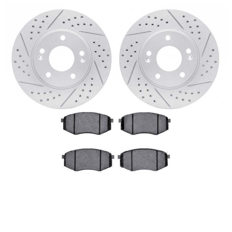 2502-03065 Geoperformance Drilled/Slotted Rotors w/5000 Advanced Brake Pads Kit, 2010-2011 Kia/Hyundai/Genesis, Position: Front