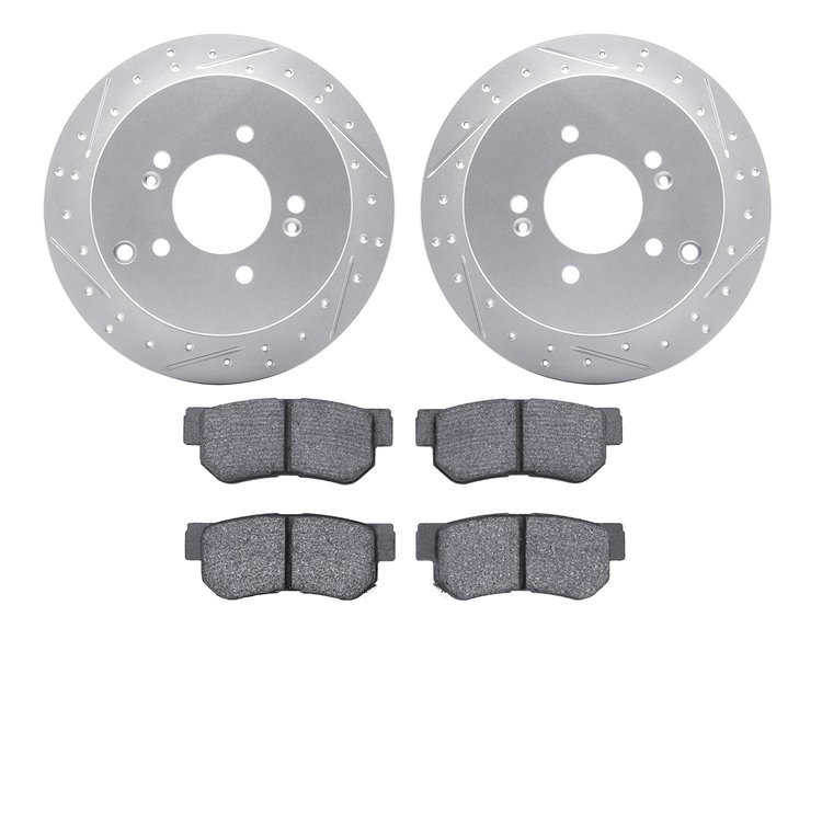 2502-03068 Geoperformance Drilled/Slotted Rotors w/5000 Advanced Brake Pads Kit, 2001-2010 Kia/Hyundai/Genesis, Position: Rear
