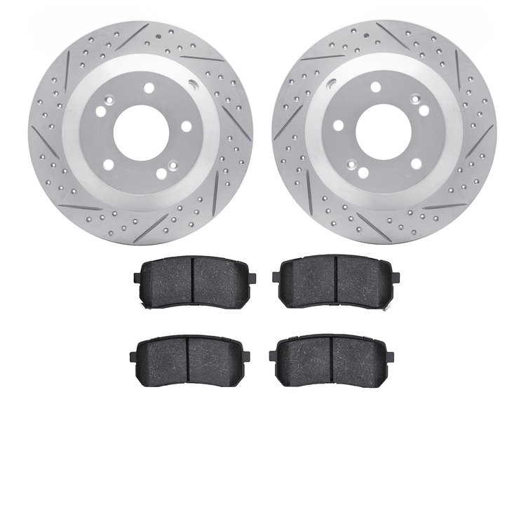 2502-03074 Geoperformance Drilled/Slotted Rotors w/5000 Advanced Brake Pads Kit, 2015-2021 Kia/Hyundai/Genesis, Position: Rear