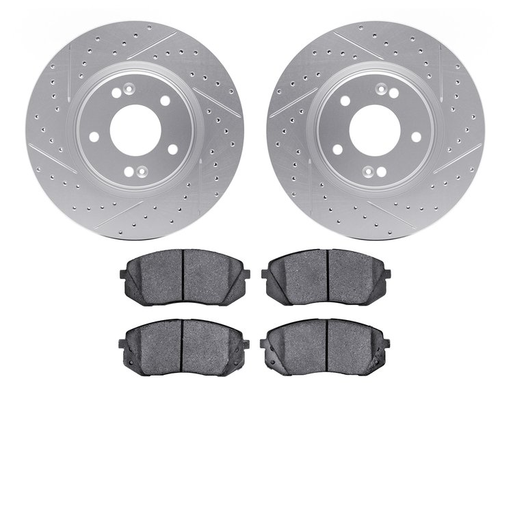 2502-03076 Geoperformance Drilled/Slotted Rotors w/5000 Advanced Brake Pads Kit, 2015-2015 Kia/Hyundai/Genesis, Position: Front