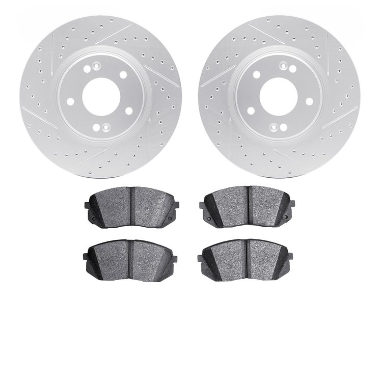 2502-03077 Geoperformance Drilled/Slotted Rotors w/5000 Advanced Brake Pads Kit, Fits Select Kia/Hyundai/Genesis, Position: Fron