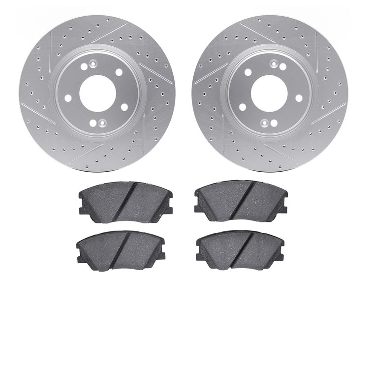 2502-03078 Geoperformance Drilled/Slotted Rotors w/5000 Advanced Brake Pads Kit, Fits Select Kia/Hyundai/Genesis, Position: Fron