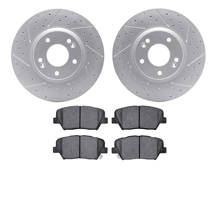 2502-03082 Geoperformance Drilled/Slotted Rotors w/5000 Advanced Brake Pads Kit, 2010-2013 Kia/Hyundai/Genesis, Position: Front