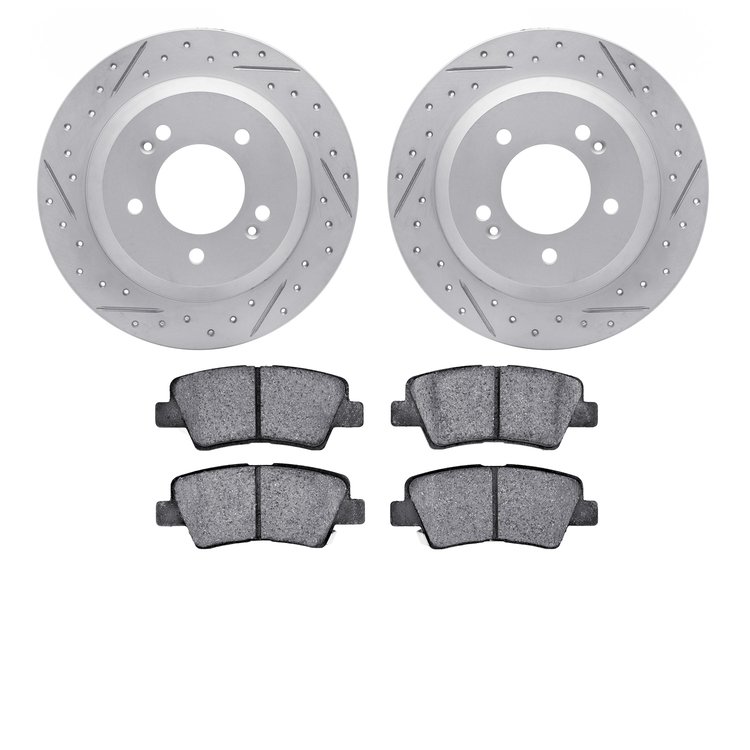 2502-03085 Geoperformance Drilled/Slotted Rotors w/5000 Advanced Brake Pads Kit, Fits Select Kia/Hyundai/Genesis, Position: Rear
