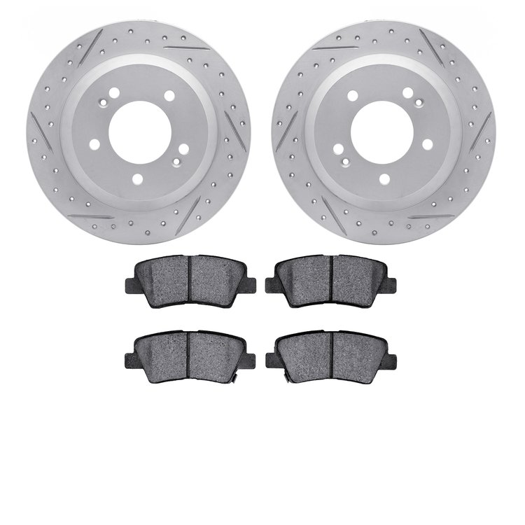 2502-03086 Geoperformance Drilled/Slotted Rotors w/5000 Advanced Brake Pads Kit, Fits Select Kia/Hyundai/Genesis, Position: Rear