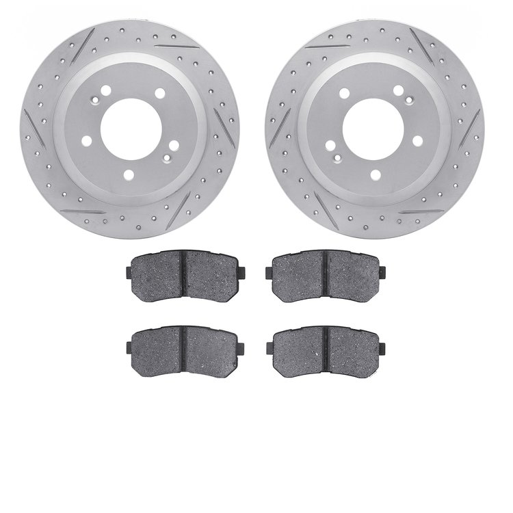 2502-03087 Geoperformance Drilled/Slotted Rotors w/5000 Advanced Brake Pads Kit, Fits Select Kia/Hyundai/Genesis, Position: Rear