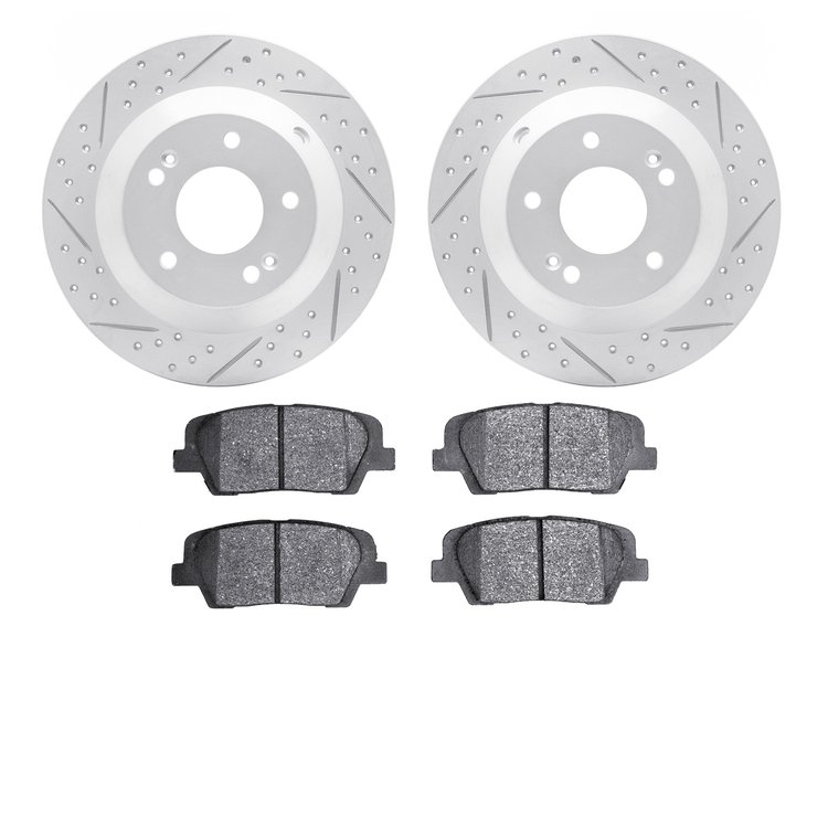 2502-03088 Geoperformance Drilled/Slotted Rotors w/5000 Advanced Brake Pads Kit, 2010-2019 Kia/Hyundai/Genesis, Position: Rear