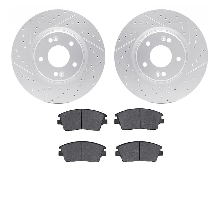 2502-03091 Geoperformance Drilled/Slotted Rotors w/5000 Advanced Brake Pads Kit, Fits Select Kia/Hyundai/Genesis, Position: Fron
