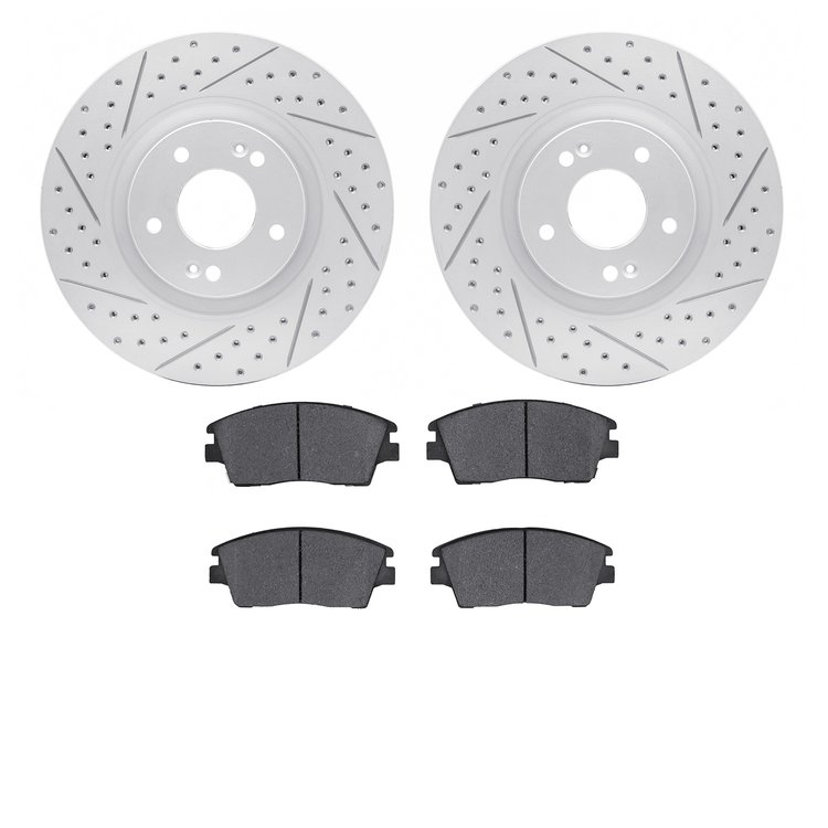 2502-03092 Geoperformance Drilled/Slotted Rotors w/5000 Advanced Brake Pads Kit, Fits Select Kia/Hyundai/Genesis, Position: Fron