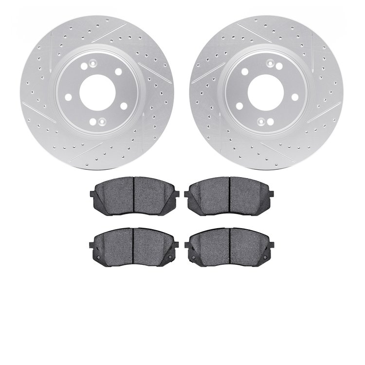 2502-03095 Geoperformance Drilled/Slotted Rotors w/5000 Advanced Brake Pads Kit, Fits Select Kia/Hyundai/Genesis, Position: Fron