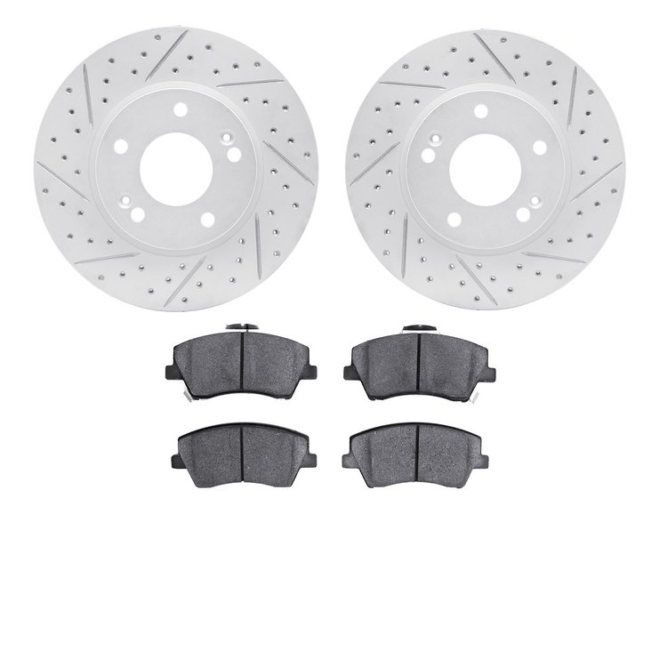 2502-03098 Geoperformance Drilled/Slotted Rotors w/5000 Advanced Brake Pads Kit, Fits Select Kia/Hyundai/Genesis, Position: Fron