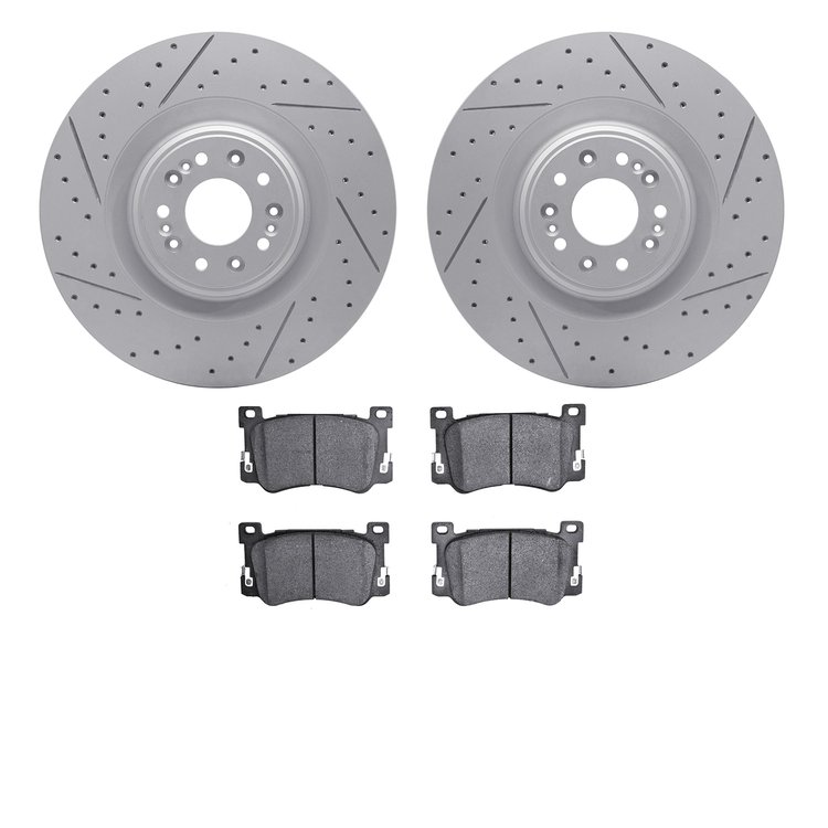 2502-10000 Geoperformance Drilled/Slotted Rotors w/5000 Advanced Brake Pads Kit, Fits Select Kia/Hyundai/Genesis, Position: Fron