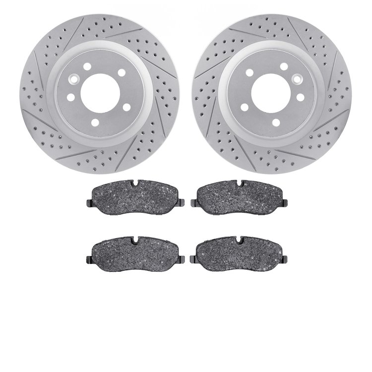 2502-11012 Geoperformance Drilled/Slotted Rotors w/5000 Advanced Brake Pads Kit, 2005-2009 Land Rover, Position: Front