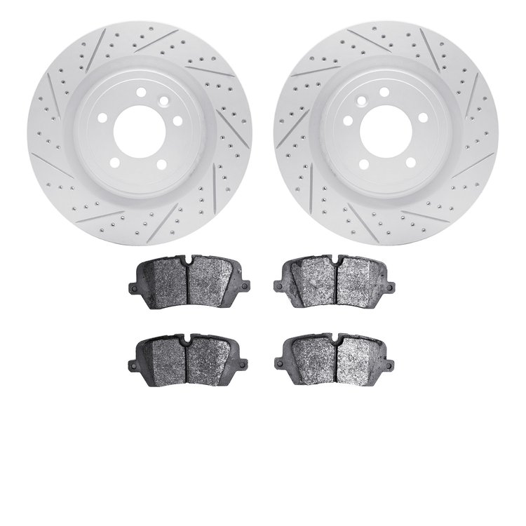 2502-11034 Geoperformance Drilled/Slotted Rotors w/5000 Advanced Brake Pads Kit, 2014-2017 Land Rover, Position: Rear