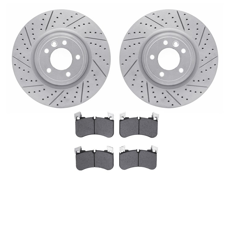 2502-11044 Geoperformance Drilled/Slotted Rotors w/5000 Advanced Brake Pads Kit, 2018-2021 Land Rover, Position: Front