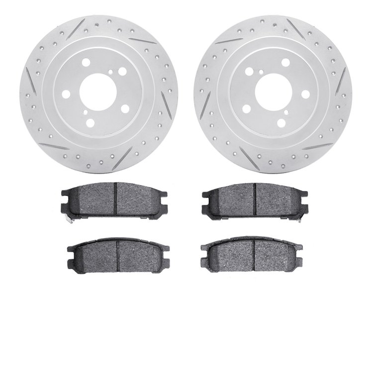 2502-13002 Geoperformance Drilled/Slotted Rotors w/5000 Advanced Brake Pads Kit, 1990-1999 Subaru, Position: Rear