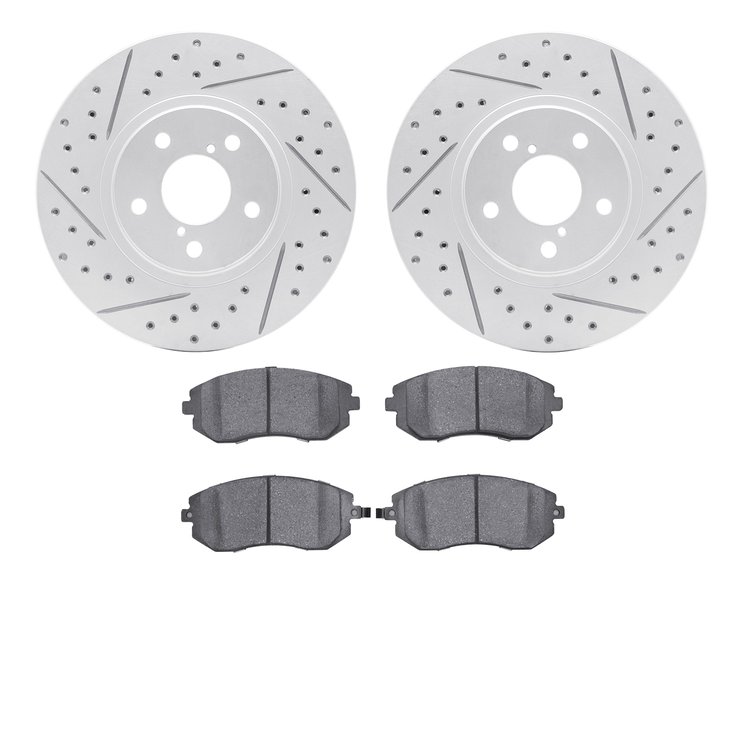 2502-13004 Geoperformance Drilled/Slotted Rotors w/5000 Advanced Brake Pads Kit, 2002-2010 GM, Position: Front