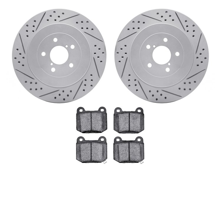 2502-13009 Geoperformance Drilled/Slotted Rotors w/5000 Advanced Brake Pads Kit, 2003-2004 Subaru, Position: Rear