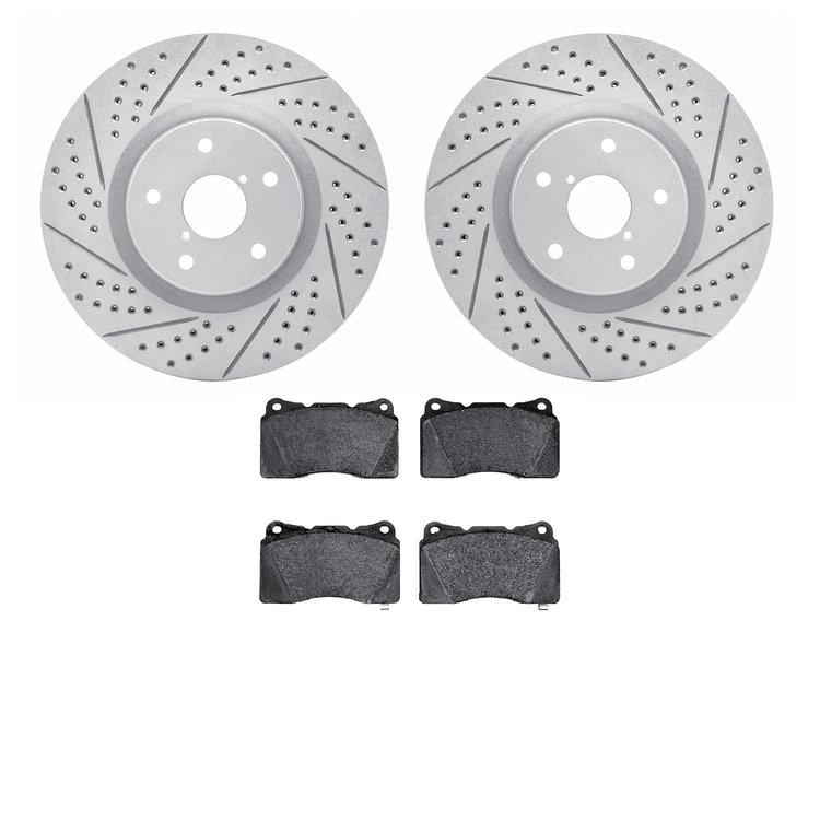 2502-13011 Geoperformance Drilled/Slotted Rotors w/5000 Advanced Brake Pads Kit, 2005-2020 Subaru, Position: Front