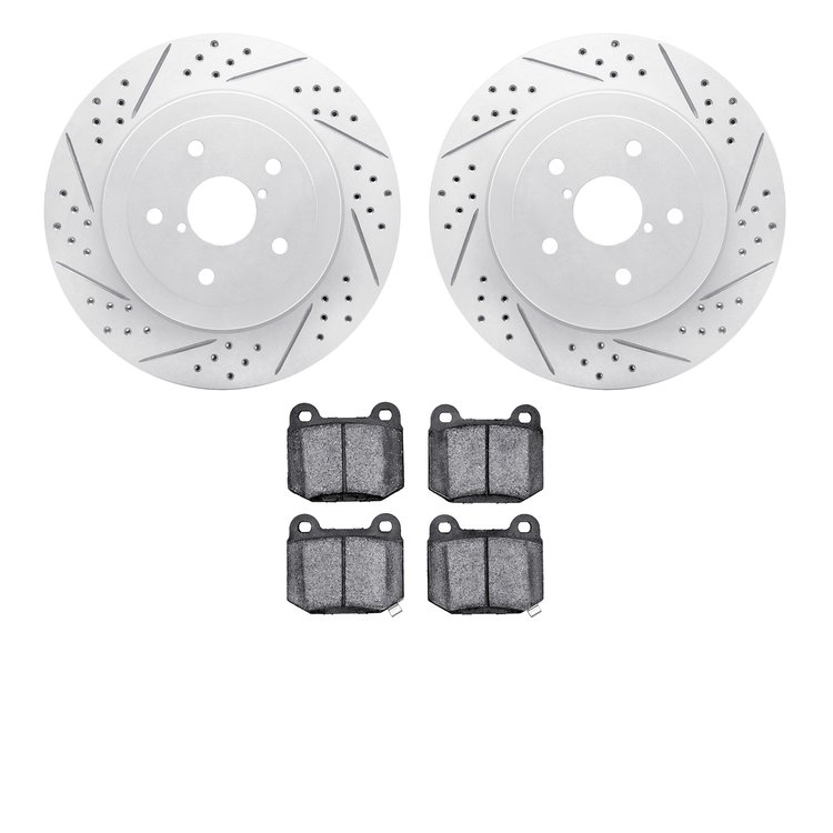 2502-13013 Geoperformance Drilled/Slotted Rotors w/5000 Advanced Brake Pads Kit, 2005-2007 Subaru, Position: Rear