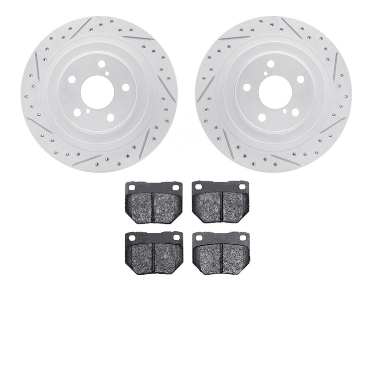 2502-13015 Geoperformance Drilled/Slotted Rotors w/5000 Advanced Brake Pads Kit, 2006-2007 Subaru, Position: Rear