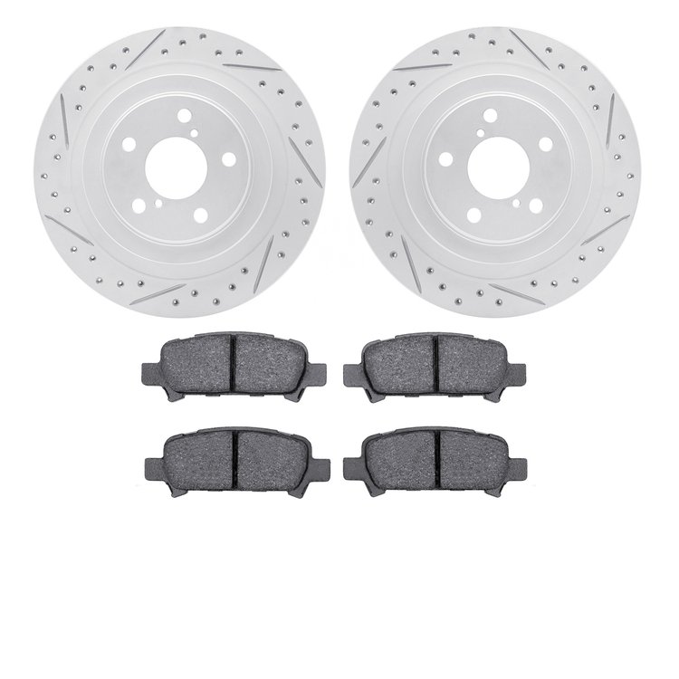 2502-13016 Geoperformance Drilled/Slotted Rotors w/5000 Advanced Brake Pads Kit, 2005-2009 Subaru, Position: Rear