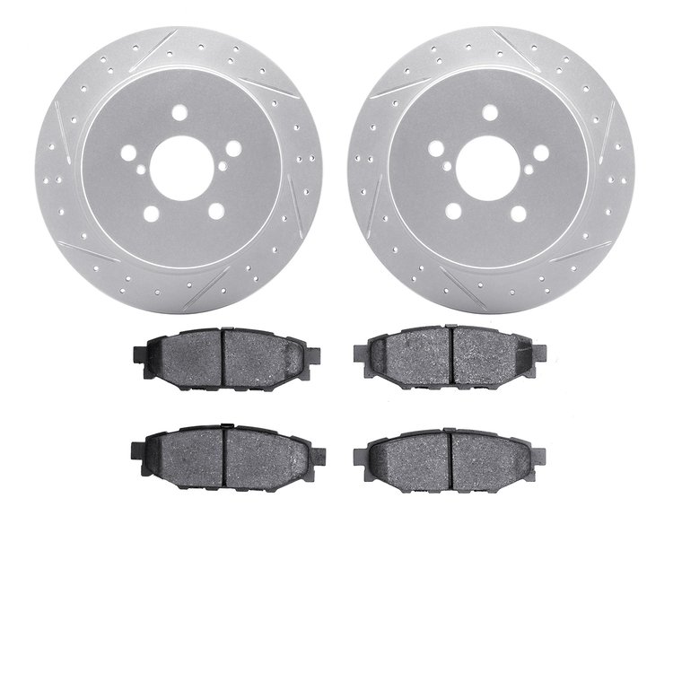 2502-13017 Geoperformance Drilled/Slotted Rotors w/5000 Advanced Brake Pads Kit, 2005-2009 Subaru, Position: Rear