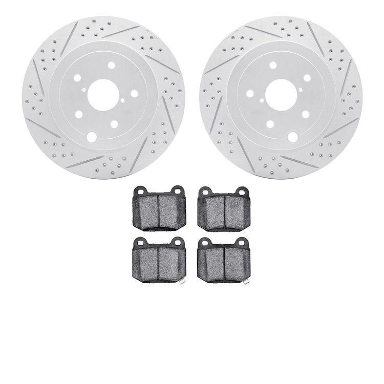 2502-13018 Geoperformance Drilled/Slotted Rotors w/5000 Advanced Brake Pads Kit, 2008-2020 Subaru, Position: Rear