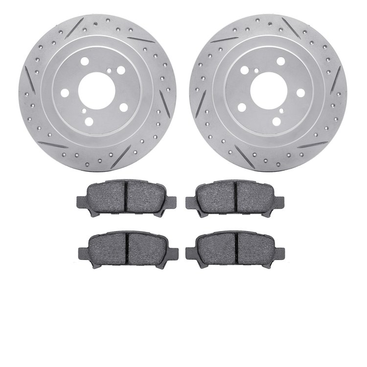 2502-13024 Geoperformance Drilled/Slotted Rotors w/5000 Advanced Brake Pads Kit, 1998-2003 Subaru, Position: Rear