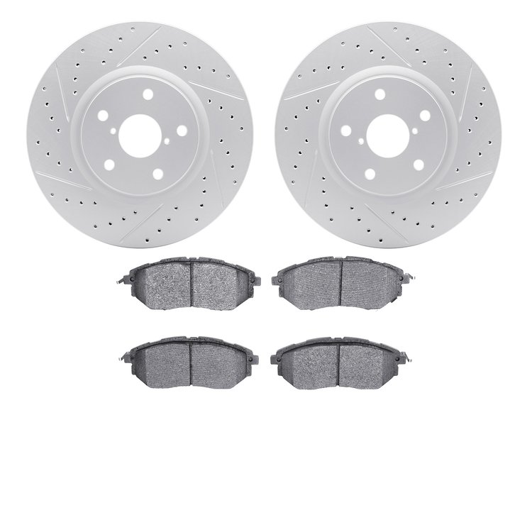 2502-13033 Geoperformance Drilled/Slotted Rotors w/5000 Advanced Brake Pads Kit, 2018-2019 Subaru, Position: Front