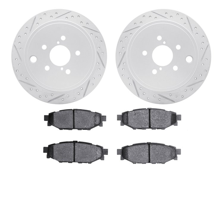 2502-13041 Geoperformance Drilled/Slotted Rotors w/5000 Advanced Brake Pads Kit, 2008-2015 Subaru, Position: Rear