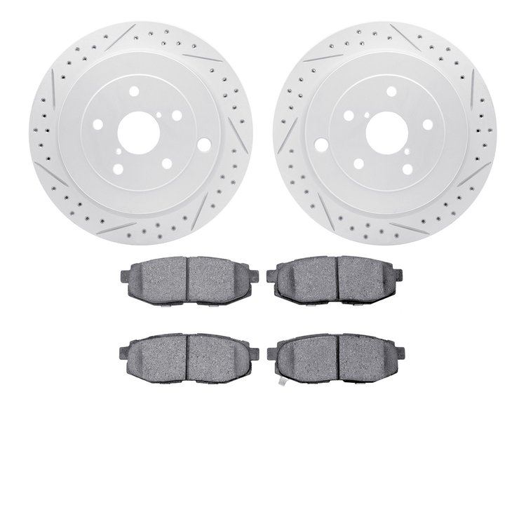 2502-13046 Geoperformance Drilled/Slotted Rotors w/5000 Advanced Brake Pads Kit, 2006-2014 Subaru, Position: Rear