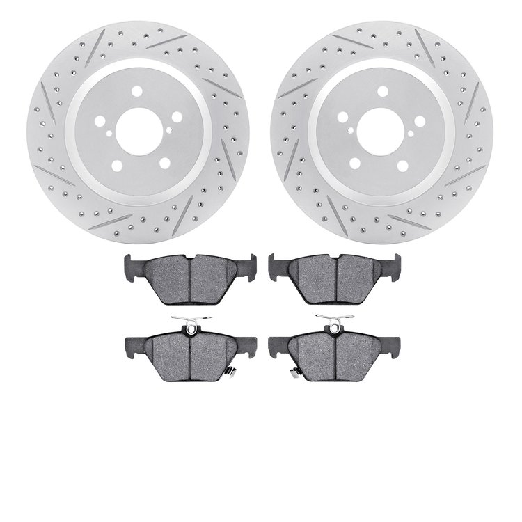 2502-13047 Geoperformance Drilled/Slotted Rotors w/5000 Advanced Brake Pads Kit, Fits Select Subaru, Position: Rear