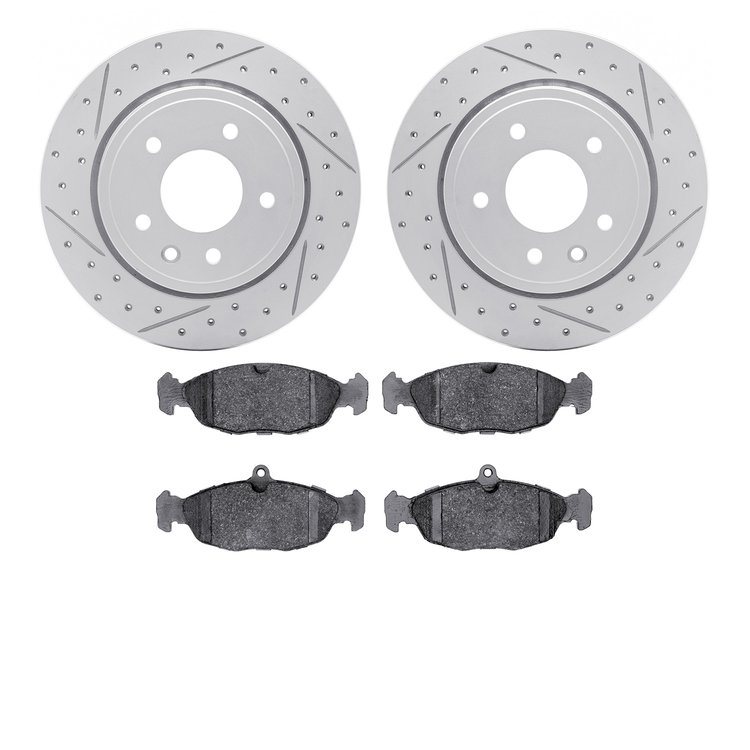 2502-20001 Geoperformance Drilled/Slotted Rotors w/5000 Advanced Brake Pads Kit, 1995-1997 Jaguar, Position: Rear