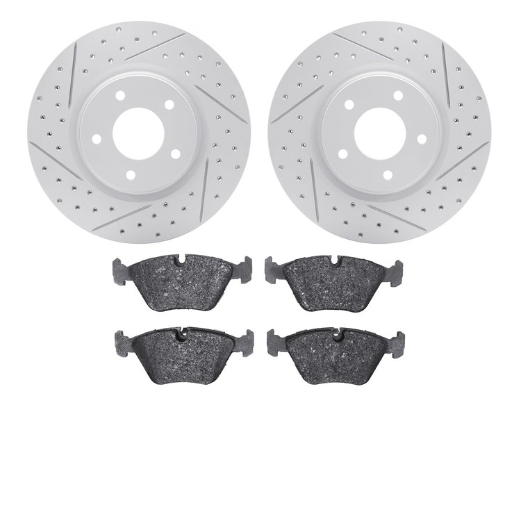 2502-20005 Geoperformance Drilled/Slotted Rotors w/5000 Advanced Brake Pads Kit, 2005-2006 Jaguar, Position: Front