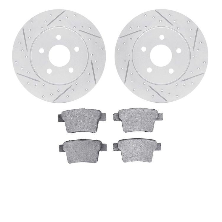 2502-20009 Geoperformance Drilled/Slotted Rotors w/5000 Advanced Brake Pads Kit, 2005-2008 Multiple Makes/Models, Position: Rear