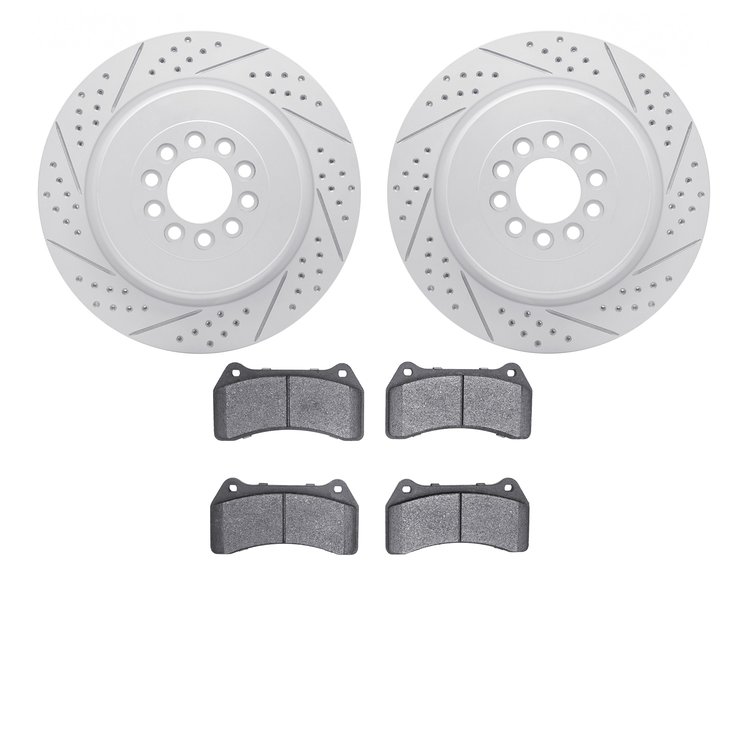 2502-20010 Geoperformance Drilled/Slotted Rotors w/5000 Advanced Brake Pads Kit, 2003-2005 Jaguar, Position: Front