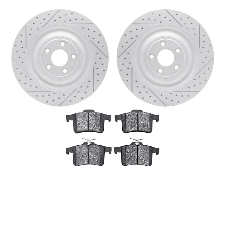 2502-20024 Geoperformance Drilled/Slotted Rotors w/5000 Advanced Brake Pads Kit, 2010-2017 Jaguar, Position: Rear