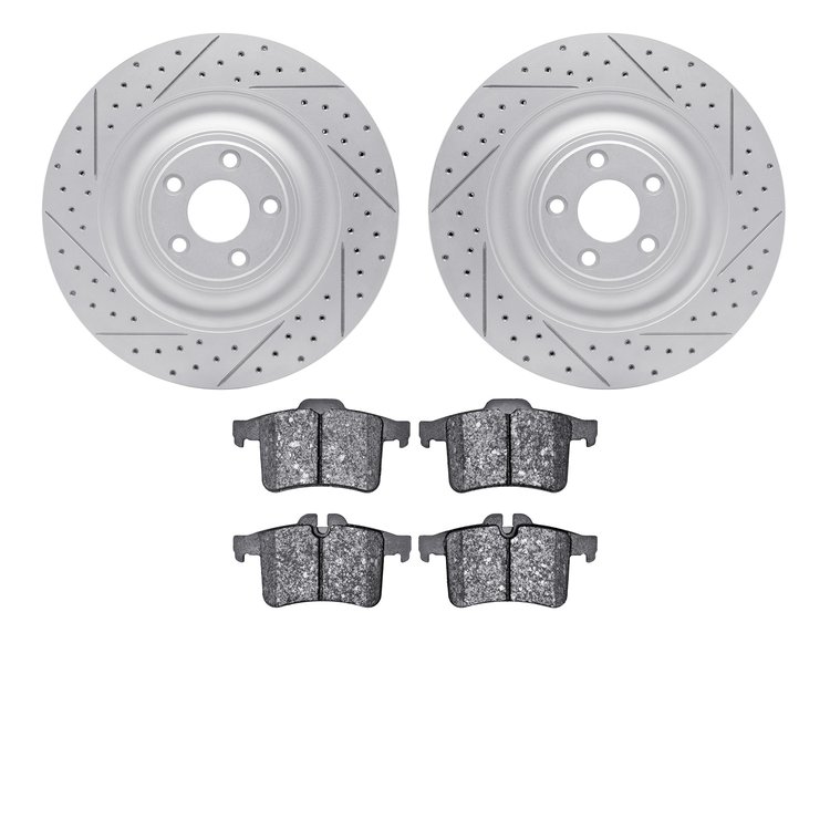 2502-20025 Geoperformance Drilled/Slotted Rotors w/5000 Advanced Brake Pads Kit, 2013-2015 Jaguar, Position: Rear