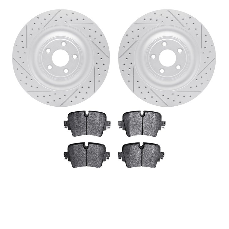 2502-20026 Geoperformance Drilled/Slotted Rotors w/5000 Advanced Brake Pads Kit, 2014-2021 Jaguar, Position: Rear