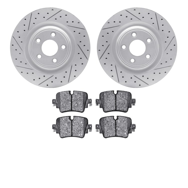 2502-20028 Geoperformance Drilled/Slotted Rotors w/5000 Advanced Brake Pads Kit, 2016-2019 Jaguar, Position: Rear
