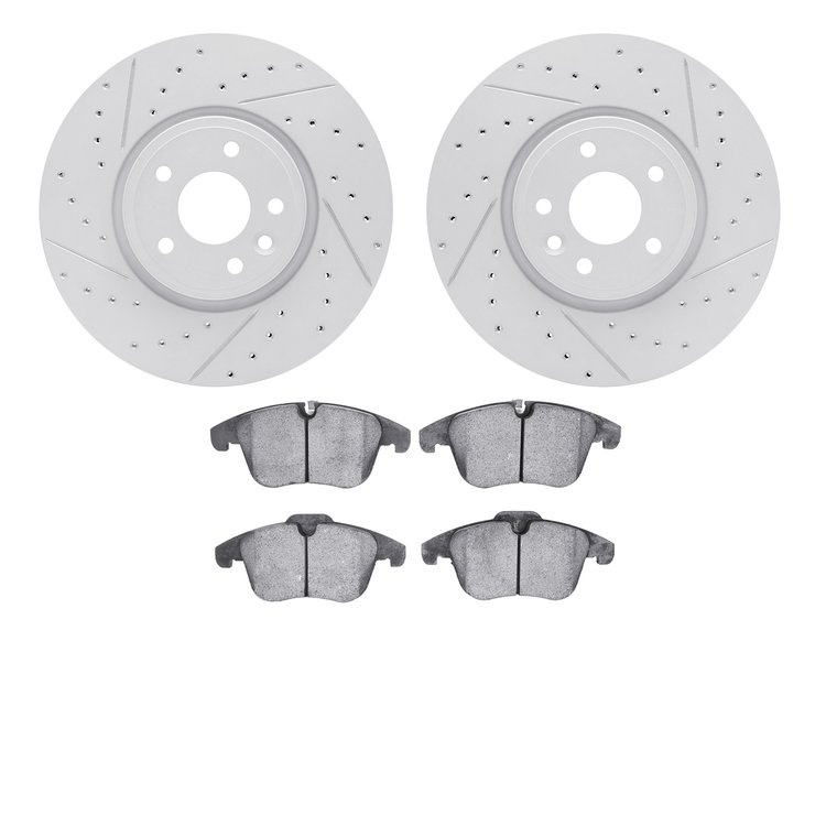 2502-20042 Geoperformance Drilled/Slotted Rotors w/5000 Advanced Brake Pads Kit, 2017-2019 Jaguar, Position: Front