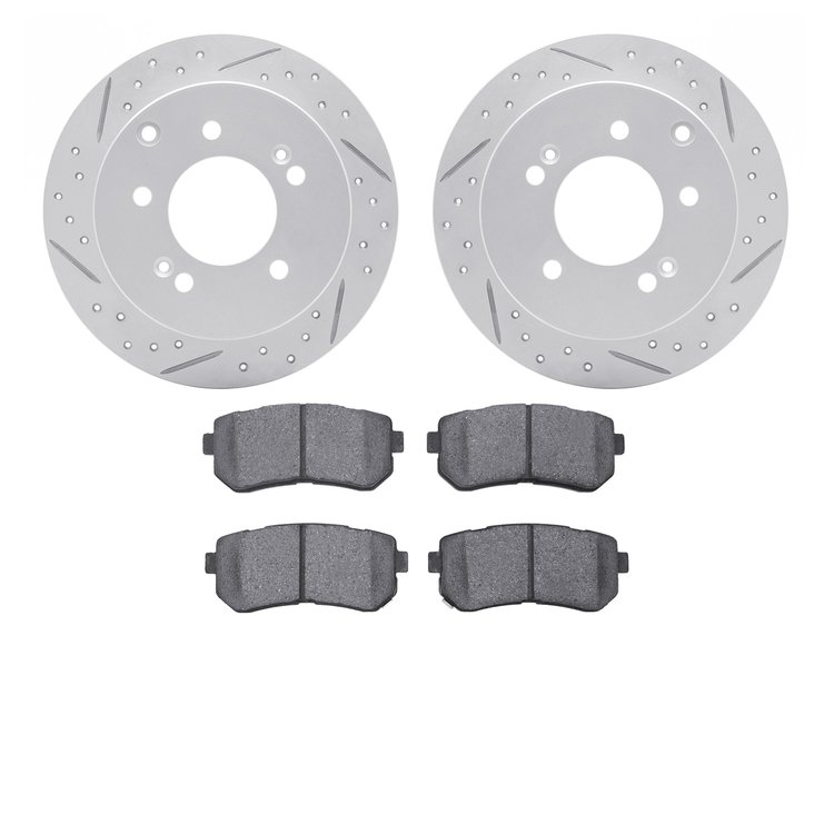2502-21007 Geoperformance Drilled/Slotted Rotors w/5000 Advanced Brake Pads Kit, 2010-2013 Kia/Hyundai/Genesis, Position: Rear