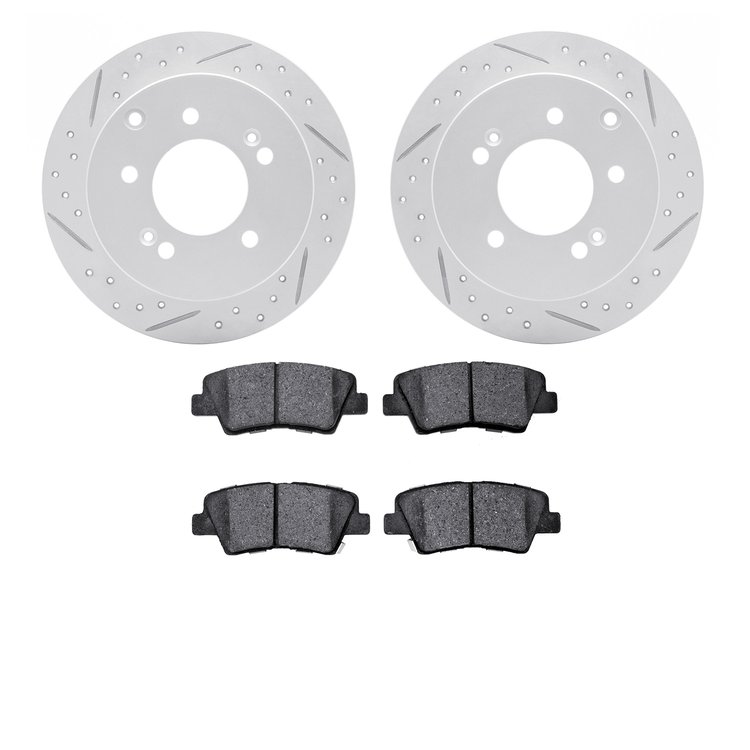 2502-21008 Geoperformance Drilled/Slotted Rotors w/5000 Advanced Brake Pads Kit, 2010-2013 Kia/Hyundai/Genesis, Position: Rear