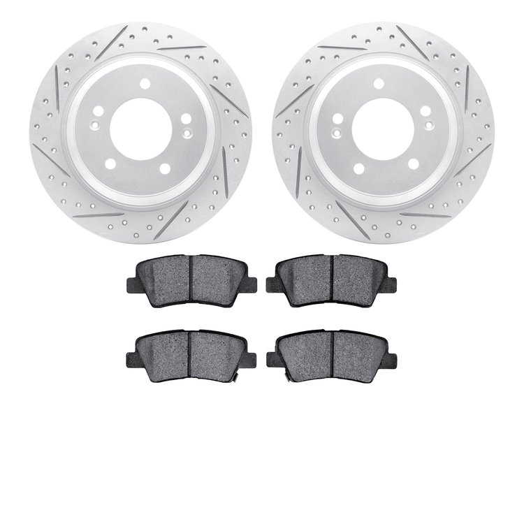 2502-21009 Geoperformance Drilled/Slotted Rotors w/5000 Advanced Brake Pads Kit, Fits Select Kia/Hyundai/Genesis, Position: Rear