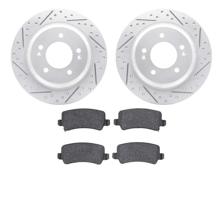 2502-21010 Geoperformance Drilled/Slotted Rotors w/5000 Advanced Brake Pads Kit, 2016-2017 Kia/Hyundai/Genesis, Position: Rear